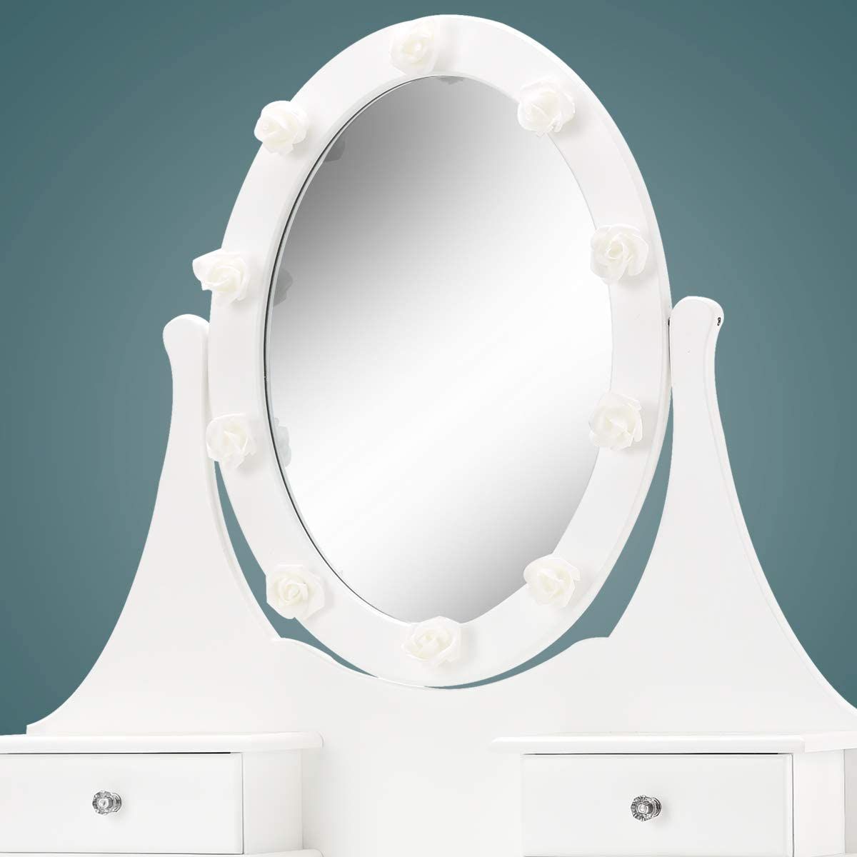 Dressing Table Set with Rose Shaped LED Lights and Cushioned Stool